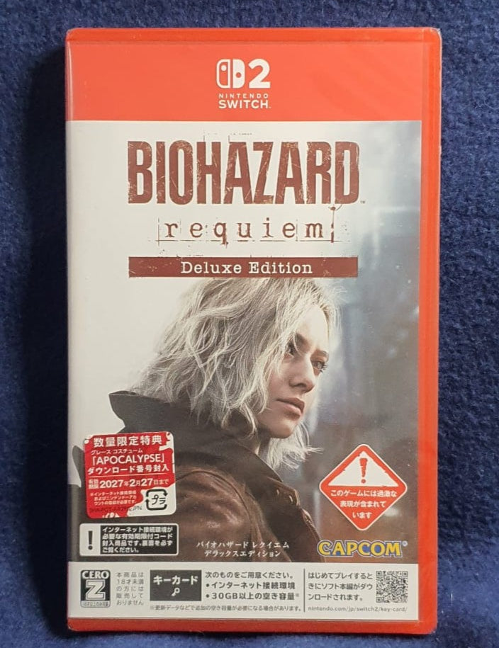 Biohazard Requiem Deluxe Edition game case for Nintendo Switch on a blue background