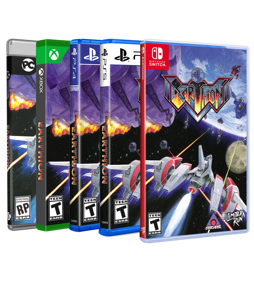 Four game boxes for different gaming consoles with a space-themed cover.