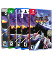 Four game boxes for different gaming consoles with a space-themed cover.
