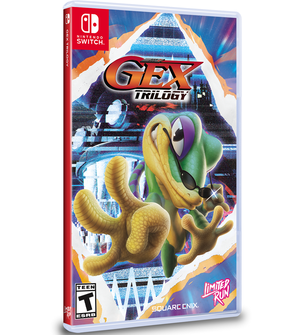 GEX Trilogy game case for Nintendo Switch with colorful design and character illustration.