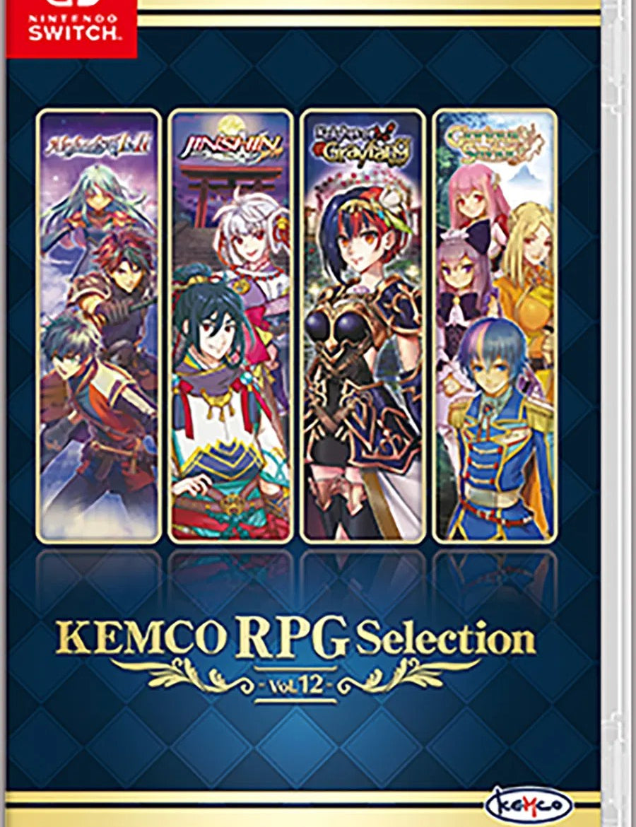 KEMCO RPG Selection Vol.12 packaging for Nintendo Switch with character illustrations on a blue and gold background.