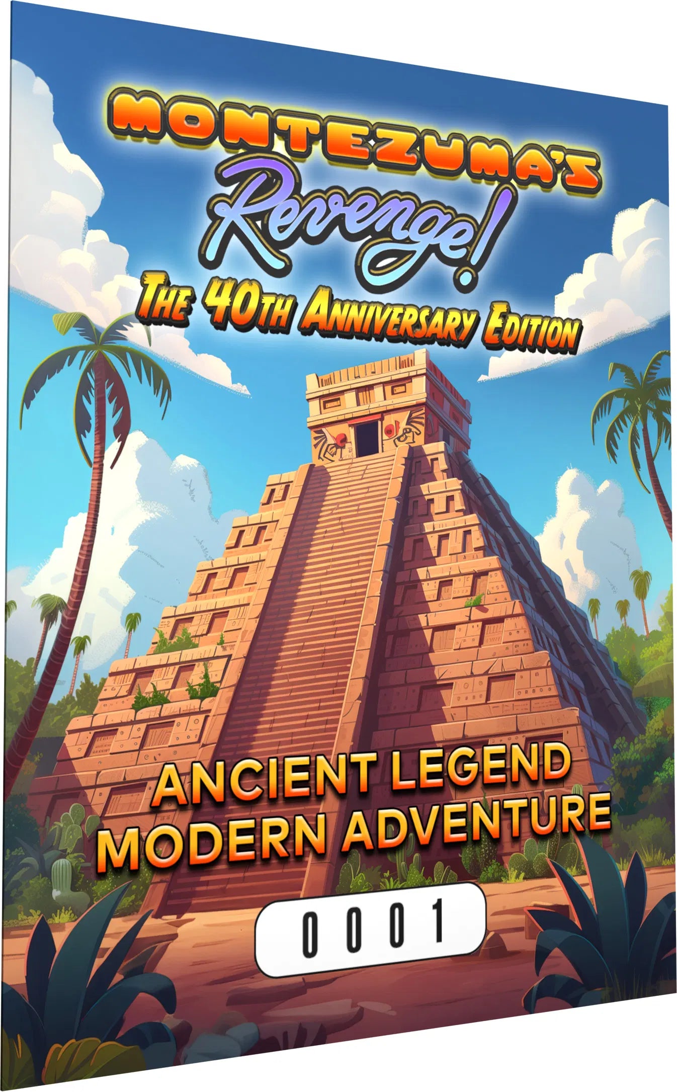 Montezuma's Revenge 40th Anniversary Edition packaging with pyramid and palm trees