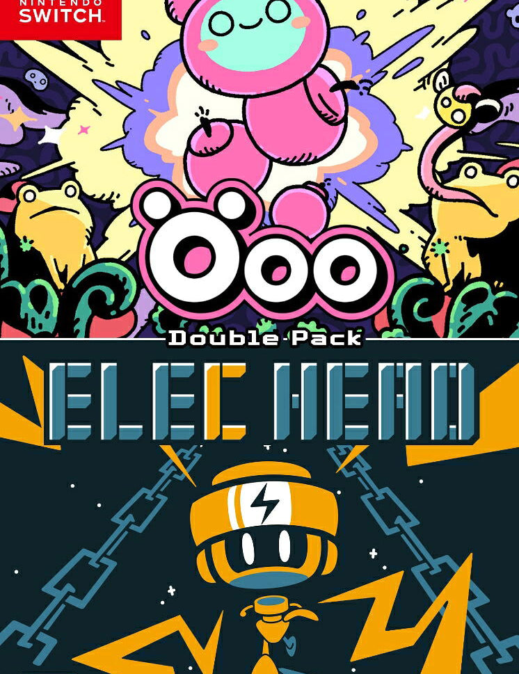 Nintendo Switch game cover art for 'Ooo Double Pack: Elec Meow', featuring colorful cartoon artwork with a pink Ooo character at the top and a yellow Elec Meow character at the bottom, with the Nintendo Switch logo in the upper left.