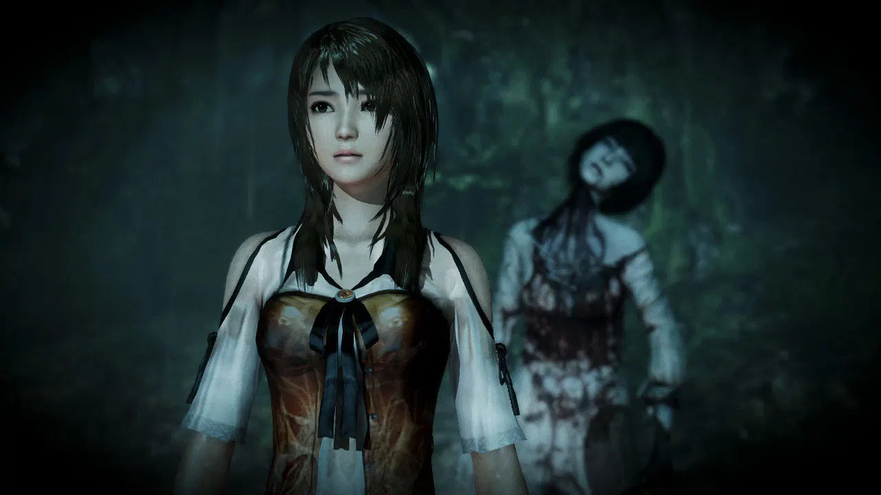 Two characters in a dark, eerie setting with one character in the foreground and another in the background.