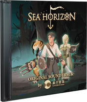 Sea Horizon game soundtrack cover with characters and CaveCanem Music logo