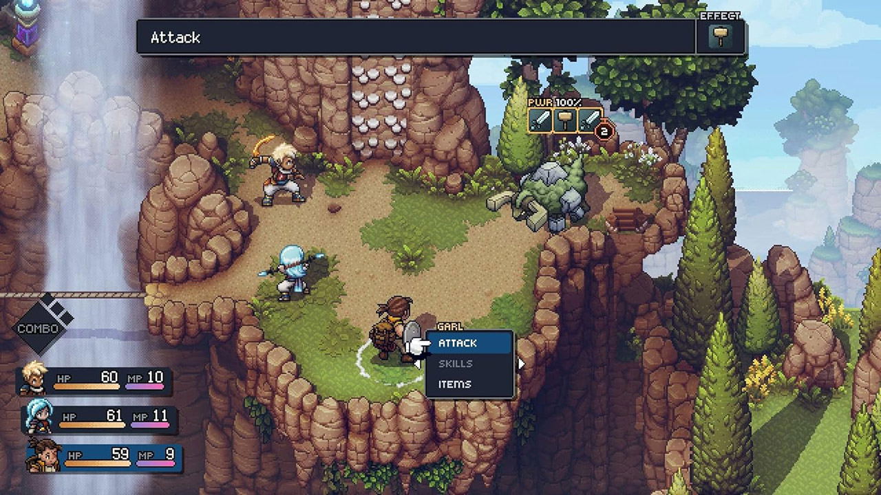 Game screen showing a character in a fantasy setting with a menu open.