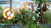 Screenshot of a video game with a jungle setting, character abilities displayed, and health and weapon status.