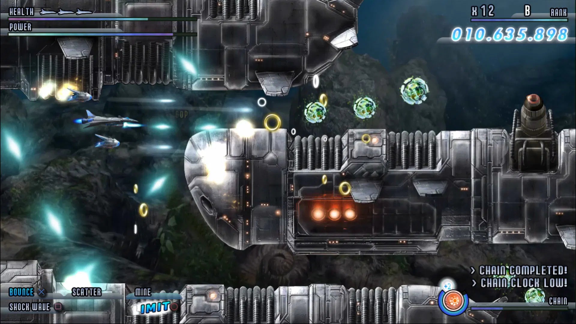 Screenshot of a space battle game with spaceships and UI elements.