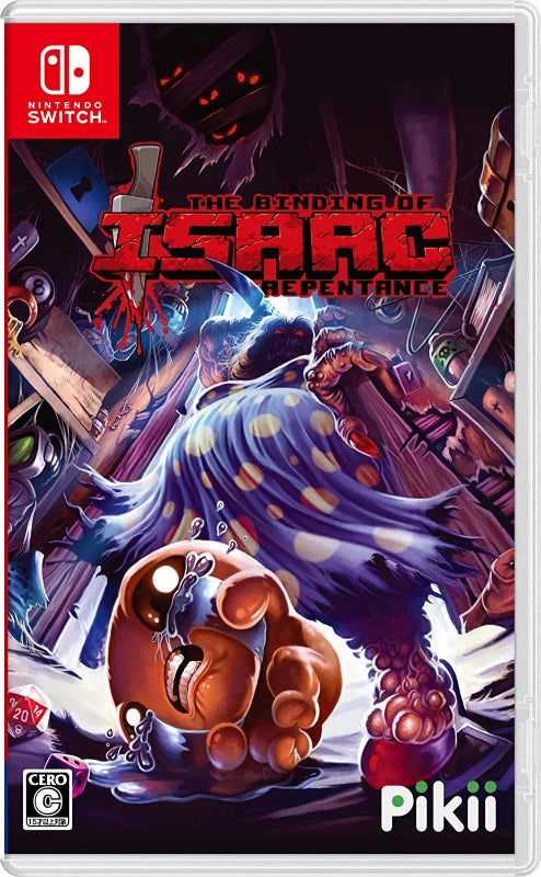 Game cover of 'The Binding of Isaac: Repentance' for Nintendo Switch with a dark and colorful design.