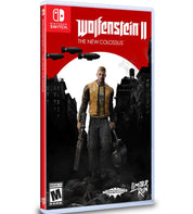 Game case for 'Wolfenstein II: The New Colossus' on Nintendo Switch with a character holding weapons and a red banner at the top.