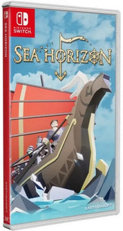 Packaging for the Sea Horizon Nintendo Switch game, featuring a 3D bird’s eye view of a hex grid map with characters and a dragon.